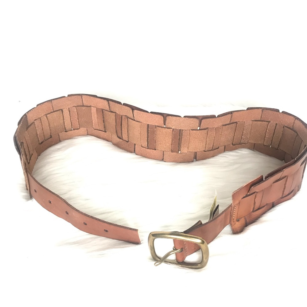 Fossil Link Tan Leather Belt Wide Size Small